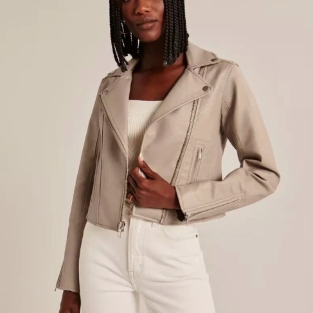Abercrombie & Fitch Women's Cream Leather Jacket